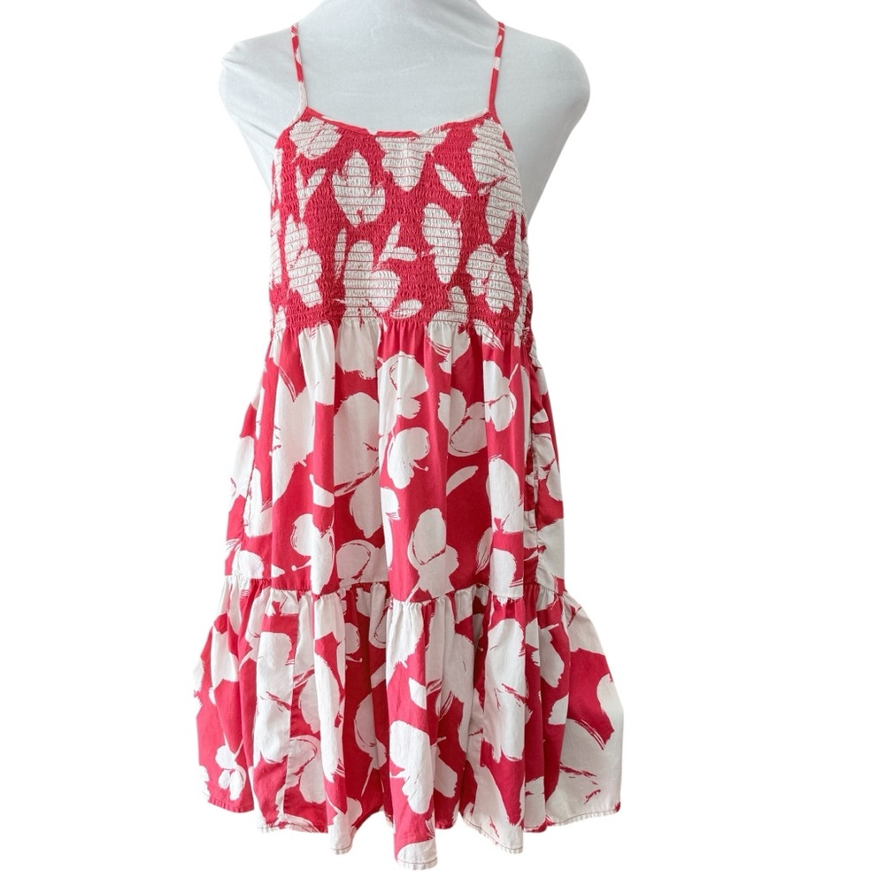 100% Cotton Gap Floral Red & White Midi Dress Size Small